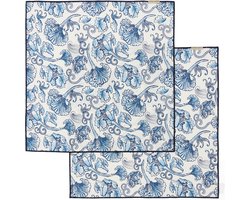 Riviera Maison Textielen servetten bloemenprint Blauw, Wit - Floral Island Tafeldecoratie - Katoen