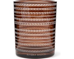 Riviera Maison Theelichthouder Bruin - RM Peraia Rond met Print - Glas - (ØxH) 10x12.5