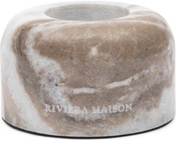 Riviera Maison Theelichthouder marmer wit en beige natuursteen ronde bovenkant - Ferrera Marble waxinelichthouder klein rond 5 cm hoog