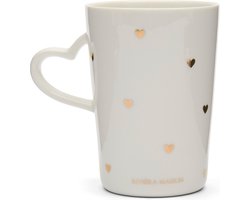 Riviera Maison Theemok hartjes Wit, Goud - Love Mok - Porselein - 280ml - (LxBxH) 11x8x6