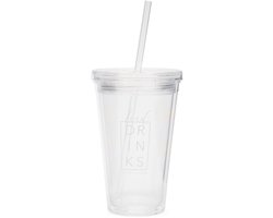 Riviera Maison To go beker met rietje met tekst Groen - Kouden dranken - Kunststof - 550ml