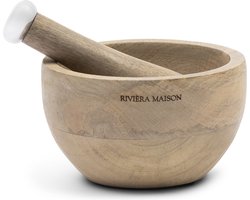 Riviera Maison Vijzel met stamper, Houten Kruidenstamper, Rond - RM Mortar & Pestle - Bruin - Mangohout