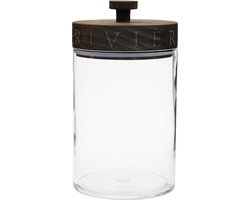 Riviera Maison Voorraadpot glas met houten deksel - East Village snoeppot rond pot voor bewaren van eten