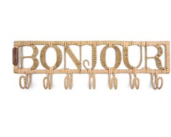 Riviera Maison Wandkapstok met tekst Bruin - Bonjour Kapstok - Rattan - (LxBxH) 50x5x15
