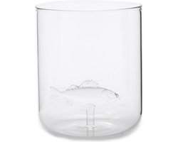 Riviera Maison Waterglas Transparant met glazen vis op bodem - Long Island Fish rond glas 10 cm hoog 300 ml