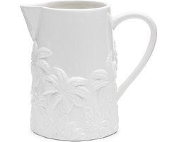 Riviera Maison Waterkan Wit porselein met bloemen print - Coconut Groove serveerkan met handvat