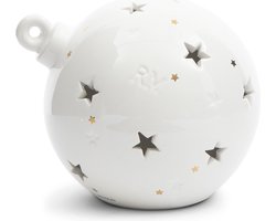 Riviera Maison Waxinelichthouder, Kerstbal sterren print - RM Starry Christmas Bauble, Theelichthouder - wit