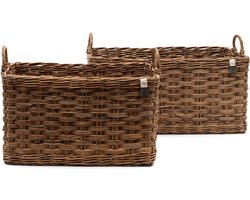 Riviera Maison Whitehaven Beach Basket S/2 - Rattan Slimit - Naturel - 60.0x40.0x37.0 cm