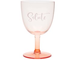 Riviera Maison Wijnglas gekleurd glas met tekst Roze - Salute Wittewijnglas - Glas - 335ml