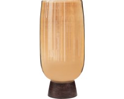 Riviera Maison Windlicht Gekleurd Glas Bruin - Amarante Kaarsenhouder Groot - Hout - (ØxH) 18x38