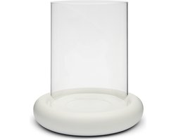 Riviera Maison Windlicht Rond Wit - Meribel Kaarsenhouder groot - Glas, Keramiek - (ØxH) 20x22