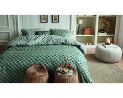 Rivièra Maison Woven Wool dekbedovertrek - Eenpersoons - 140 x 200/220 cm - Groen
