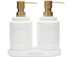 Riviera Maison Zeeppompje, handzeep & Dispenser Handlotion set Set - 380 ML, Zeeppompset voor Keuken, Badkamer, Toilet, Hervulbaar - Fresh Soap & Lotion Dispenser Set - Wit - Polyresin