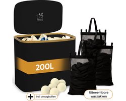Rivoya Wasmand 3 Vakken - Wassorteerder - XXL 200L - Met 3 Uitneembare Zakken - Wasmand met deksel - Laundry basket - Extra grote capaciteit - Waszak - Wasbox - Zwart - incl Drogerballen