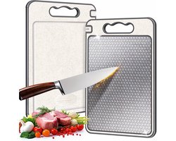 Rivv Premium Dubbelzijdige Snijplank met Messenslijper - RVS Snijplank & Knoflookpleter - Professionele Snijplank - Keuken Snijplank Large