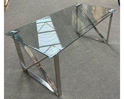 Rixos Eetkamer tafel - Kuster stijl - 180 x90cm - RVS onderstel - Helder facet geslepen glas plaat