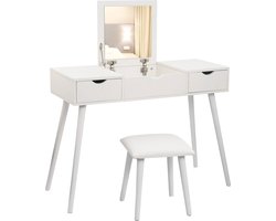 RM Store® - Kaptafel Met Kruk - Make Up Tafel - Kaptafel Met Spiegel - Cosmetische Tafel - Vanity Tafel - Slaapkamer - Wit - 100x40x75 cm.