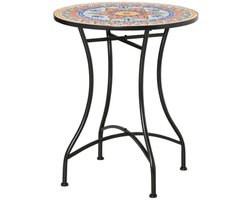 RM Store® - Ronde Bistro Tafel - Tuintafel - Bijzettafel - Mozaïektafel - Keramiek - Multicolor - 60 x 60 x 71 cm.
