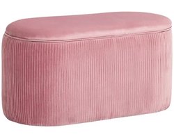 RM Store® - Voetenbankje - Fluwelen Kruk - Met Opbergruimte - Slaapkamer - Woonkamer - Roze - 81 x 40 x 41 cm.