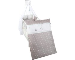 roba 4-delige Katoenen Beddengoedset 'Indibaer' - Linnenset (100 x 135cm) + Bumper + Luifel (Grijs)