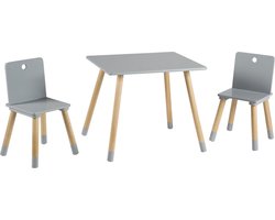 roba Houten Kinderspeeltafel en Stoelenset - Met 2 Stoelen en 1 Tafel - Houten Zitset - Grijs