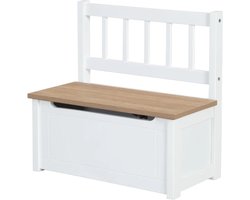 roba Houten Speelgoed Opbergbankje voor Houten Kinderen 'Woody' - Vanaf 18 Maanden - Wit / Natuurlijke Look