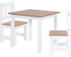 roba Kindertafel en 2 Stoelen Set 'Woody' - Tafelblad en Stoelen met Hout-achtige Uitstraling - Grijs