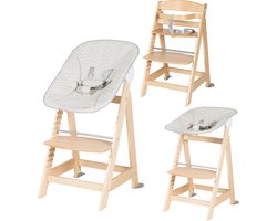 roba Meegroei Houten Kinderstoel - Born Up 2in1 Set 'Grijs gewatteerd' - Kinderstoel met 2-Positie Verstelbaar Wipstoeltje (Naturel)