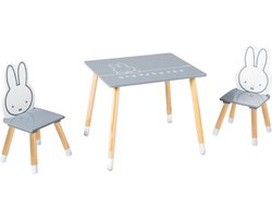 roba Nijntje Houten Speeltafel en Stoelenset - Met 2 Stoelen en 1 Tafel - Donkergrijs/Wit