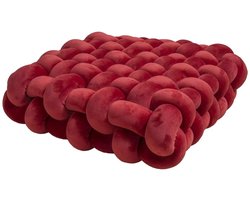 Robijnrood Velvet Sierkussen – Geweven Knot Kussen – Luxe Fluweel Decoratiekussen – Vierkant Design voor Bank en Slaapkamer