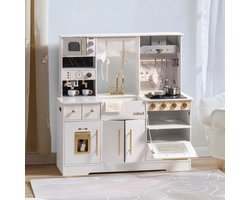 Robotime - ROBUD Houten Moderne Speelkeuken - Wit - Rollenspelset met Volledige Accessoires - Voor Peuters 3+
