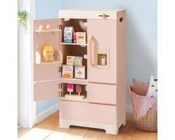 Robotime - ROBUD Houten Speel Koelkast Vriezer Set - Roze - Doen-alsof Speelset met Volledige Accessoires - Voor Peuters 3+