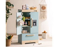 Robotime - ROBUD Houten Speelgoed Koelkast Vriezer Set - Hemelsblauw - Speelset met Volledige Accessoires - Voor Peuters 3+