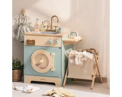 Robotime - ROBUD Houten Wasgoed Speelset - Blauw - Rollenspel Set met Volledige Accessoires - Voor Peuters 3+