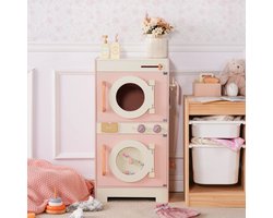 Robotime - ROBUD Houten Wasmachine - Roze - Met Droger - Speelset voor Rollenspel - Voor Peuters 3+