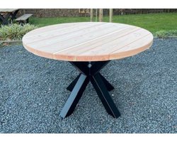 Robustiek Wonen Douglas tuintafel - Tafel rond 160cm met matzwart matrix-onderstel - inclusief gratis onderhouds pakket
