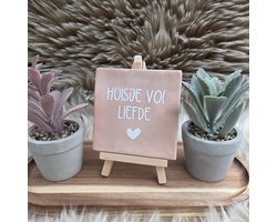 Robuust Tegeltje – Huisje vol Liefde – Perzik/roze met witte Tekst – 10x10 cm – Luxe Wanddecoratie – Cadeau voor Nieuw Huis, Samenwonen, Vrienden, Vriendin, Jezelf, Gezin of Zomaar – Trendy nu