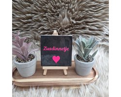 Robuust Tegeltje – Zusdinnetje – Zwart Keramiek met Fel roze Tekst – 10x10 cm – Lief Cadeau voor Zus of Beste Vriendin – Stijlvolle Wanddecoratie met Betekenis – Trendy nu