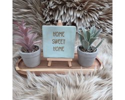 Robuust Wenstegeltje Home Sweet Home – Perfect Cadeau voor Nieuwe Woning of Gezellige Interieurstijl - Trendy nu - Cadeau - Vriend(in) - Familie - Housewarming - 10X10 – Decoratief Tegeltje met Standaard – Cadeau Idee
