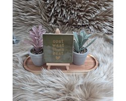 Robuust wenstegeltje “Oost West Thuis Best” – Keramiek 10x10 cm – Huiselijke Wanddecoratie & Cadeau – keramiek tegeltje huis – huiselijke quote tegel – cadeau housewarming – houten ezel decoratie – tegeltje spreuk – interieur decoratie