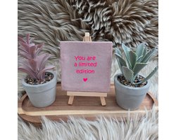 Robuust Wenstegeltje – You Are a Limited Edition – Hip trendy tegeltje – Uniek Cadeau voor Vriendin, Zus of Collega – Stoer & Stijlvol Woonaccessoire - Zomaar - Afscheid - Pensioen – Trendy nu – Decoratief Tegeltje met Standaard – Cadeau Idee