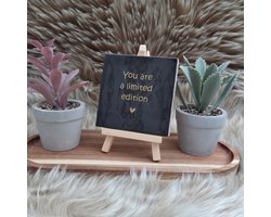 Robuust Wenstegeltje – You Are a Limited Edition – Hip trendy tegeltje – Zwart met Goud – 10x10 cm – Luxe Keramiek – Uniek Cadeau voor Vriendin, Zus of Collega – Stoer & Stijlvol Woonaccessoire - Zomaar - Afscheid - Pensioen – Trendy nu