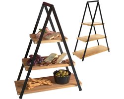 Robuuste Bamboe Etagere - 3 Lagen - Hoogte 53 cm - Stevig en Stijlvol Design - Serveertoren - Serveerplank - Borrelplank - Hapjesplank - Metaal - Luxe Uitvoering