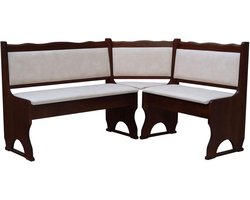 Robuuste Hoekbank Grenenhout Notenkleur met Beige Eco-Leer Kussen