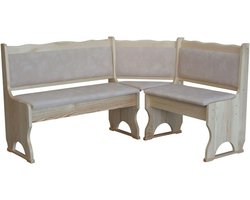 Robuuste Hoekbank Massief Hout Onbehandeld met Beige Eco-Leer Bekleding