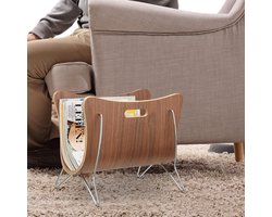 Robuuste houten en metalen lectuurbak met handvaten - 30 x 37 x 25 cm - moderne tijdschriftenhouder en krantenbak