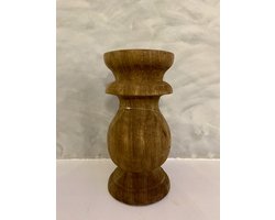 Robuuste houten kandelaar - 24x12cm (HxD) - bruin - 1191 - By Mooss