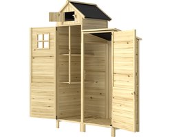 Robuuste houten tuinkast met dubbele zone met asfaltdak en afneembare planken - tuinhuisje - gereedschapsopslag met venster voor binnenplaats en terras - naturel