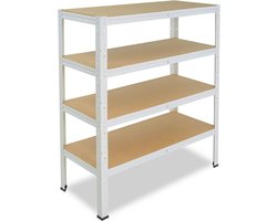 Robuuste metalen stellingkast wit 100x30x60 cm met 4 planken en hoog draagvermogen