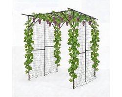 Robuuste metalen tuinboog, latwerk, tunnel of prieel met gaas - PE-gecoat looppad voor buiten - Ondersteuning voor verhoogde plantenbakken - 200×198×150 cm - Zwart
